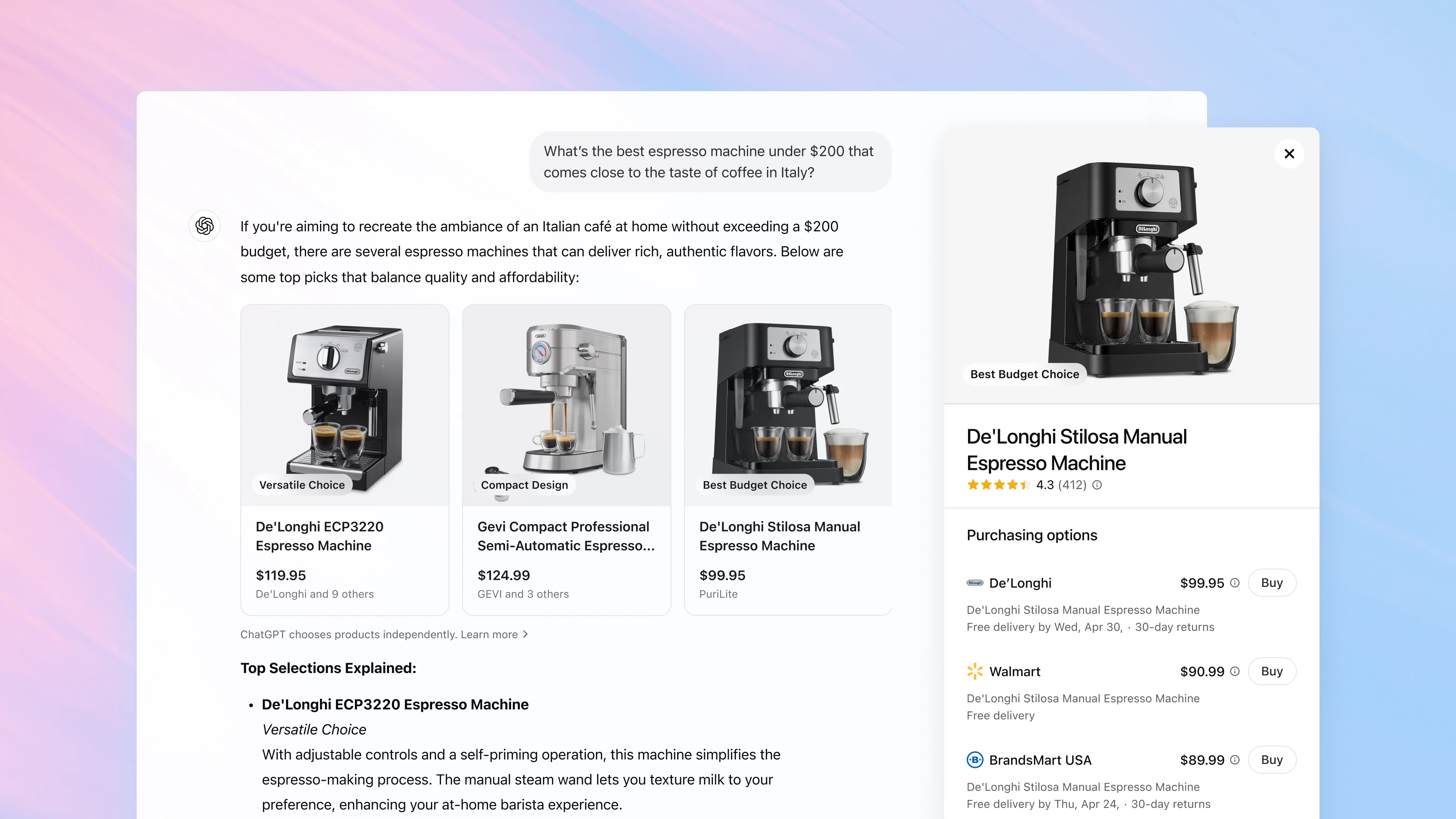 ChatGPT Shopping Example Results Graphic